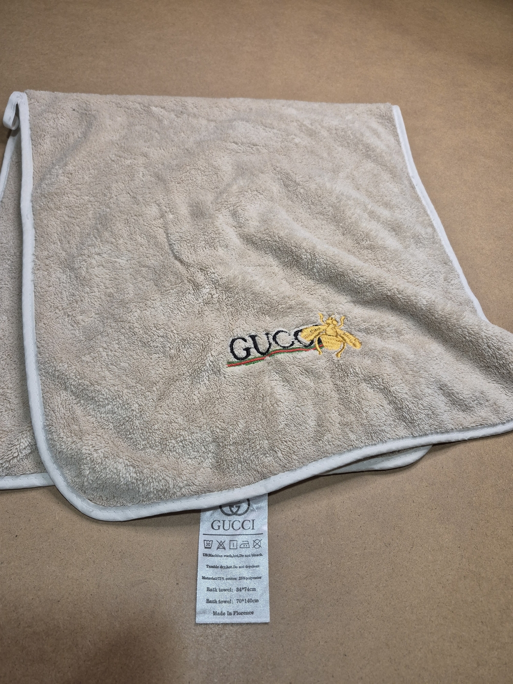 Gucci Beige Embroidered Bee Towel